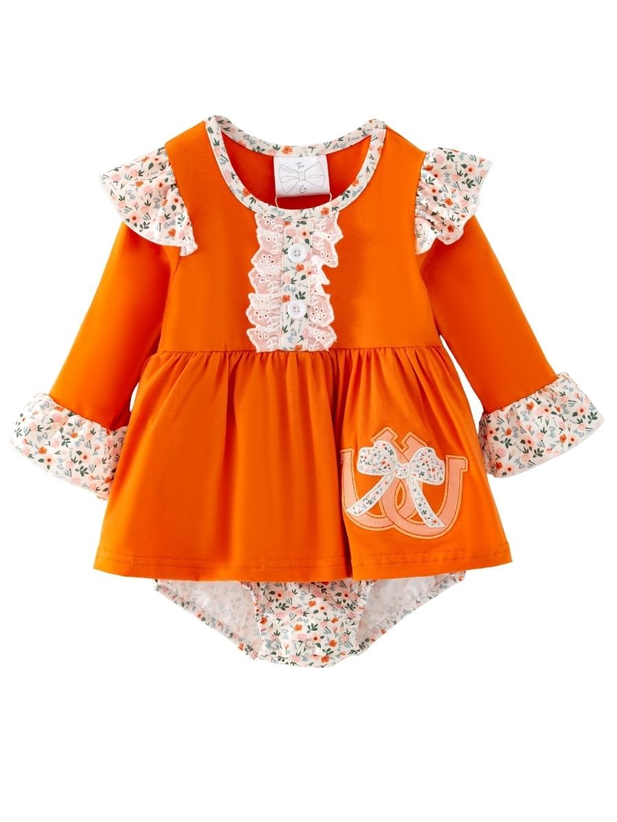 Autumn Horseshoe Blossom Girls Bubble Infant Romper