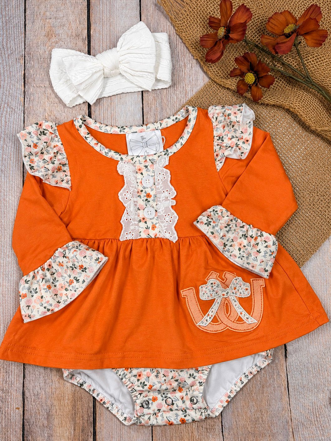 Autumn Horseshoe Blossom Girls Bubble Infant Romper