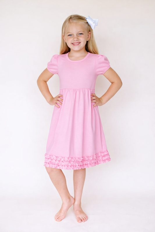 Girl's Ruffle Short Sleeve Empire Waist Dress – Cotton Blank for Embroidery & Boutique | 9 Colors | Sizes 12M–10