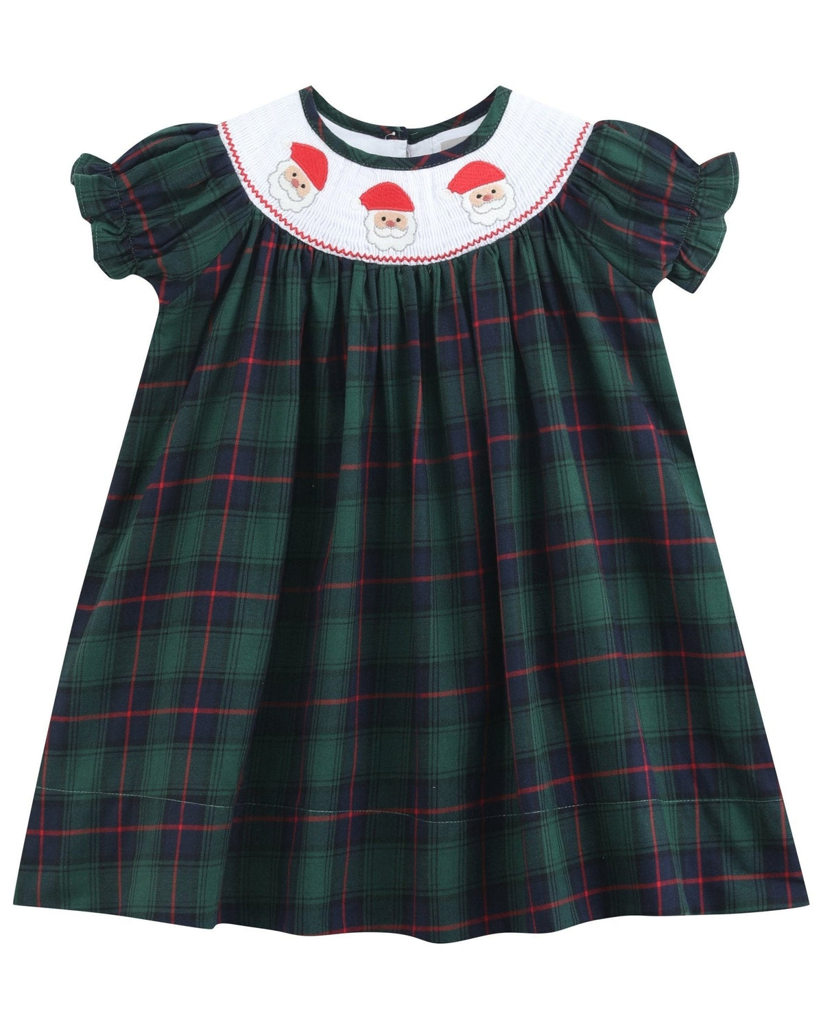 Blue, Green Red Plaid Christmas Santa Smocked Bishop Dress