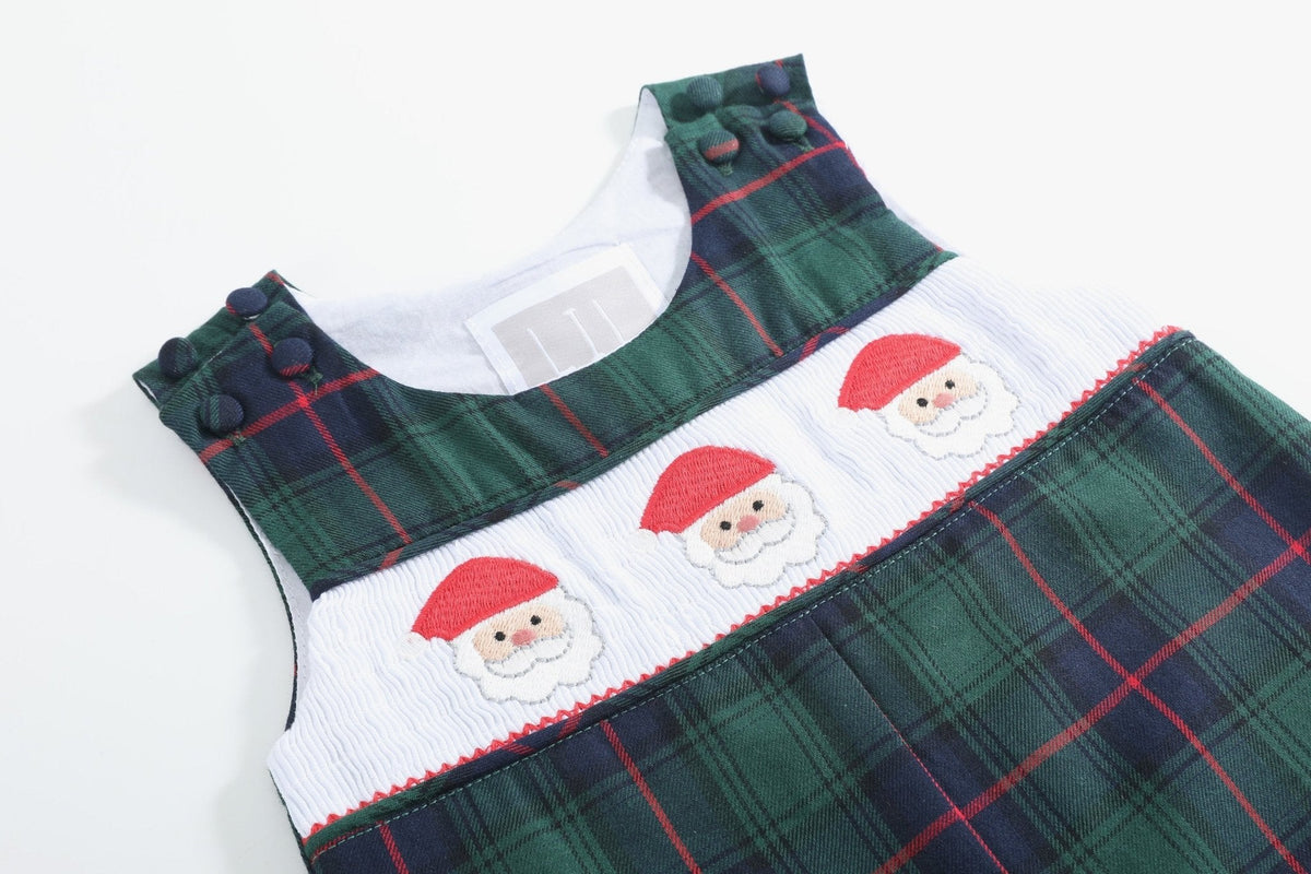 Blue, Green Red Plaid Christmas Santa Smocked Longall