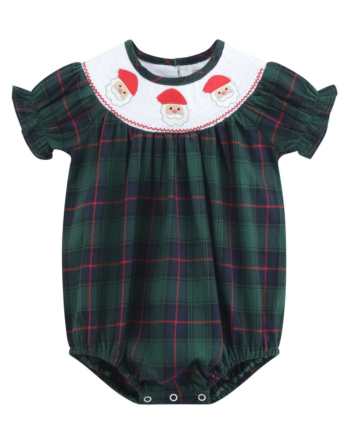 Blue, Green Red Plaid Christmas Santa Smocked Bubble Romper