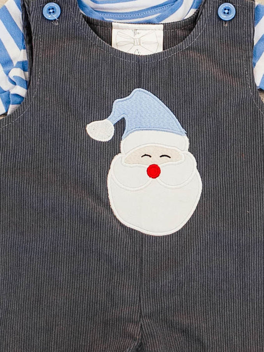 Blue Stripe Santa Boys Infant Overall Set