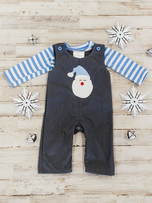 Blue Stripe Santa Boys Infant Overall Set