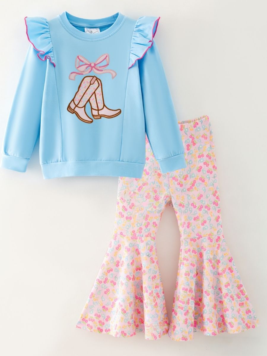 Boots and Bows Western Girls Bell Bottom Set