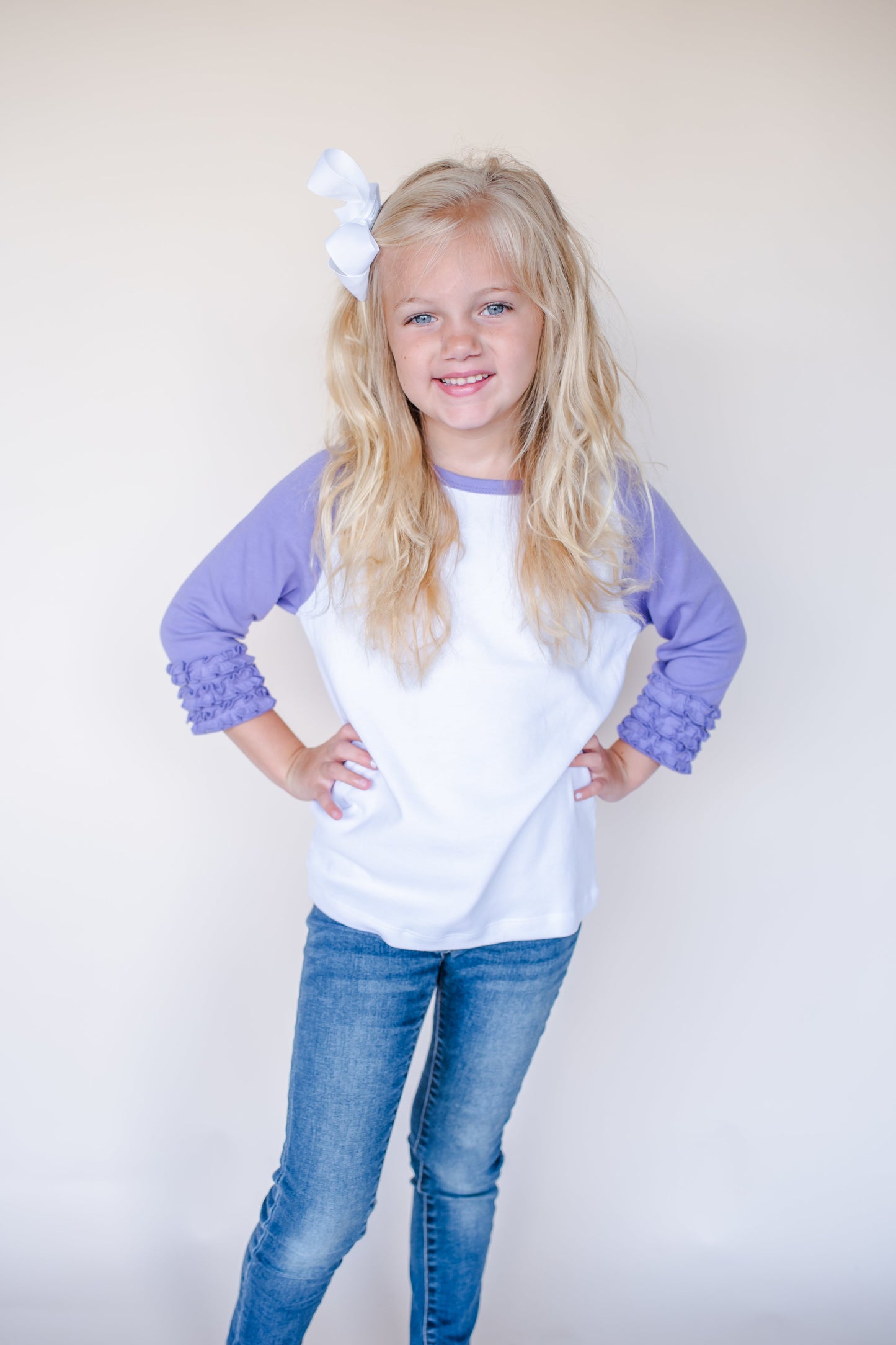 Girl's Solid Triple Ruffle Raglan