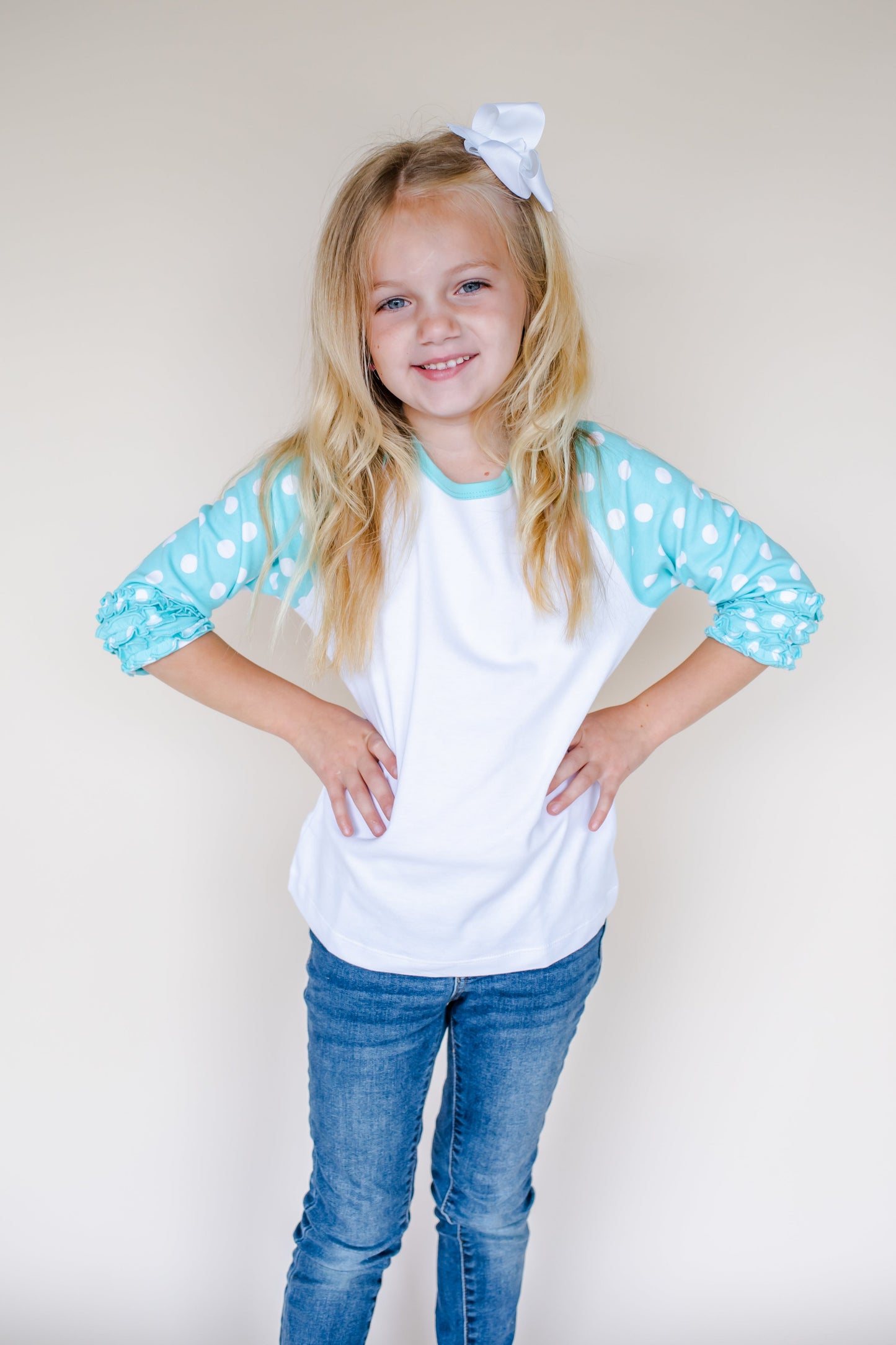 Girl's Polka Dot Triple Ruffle Raglan