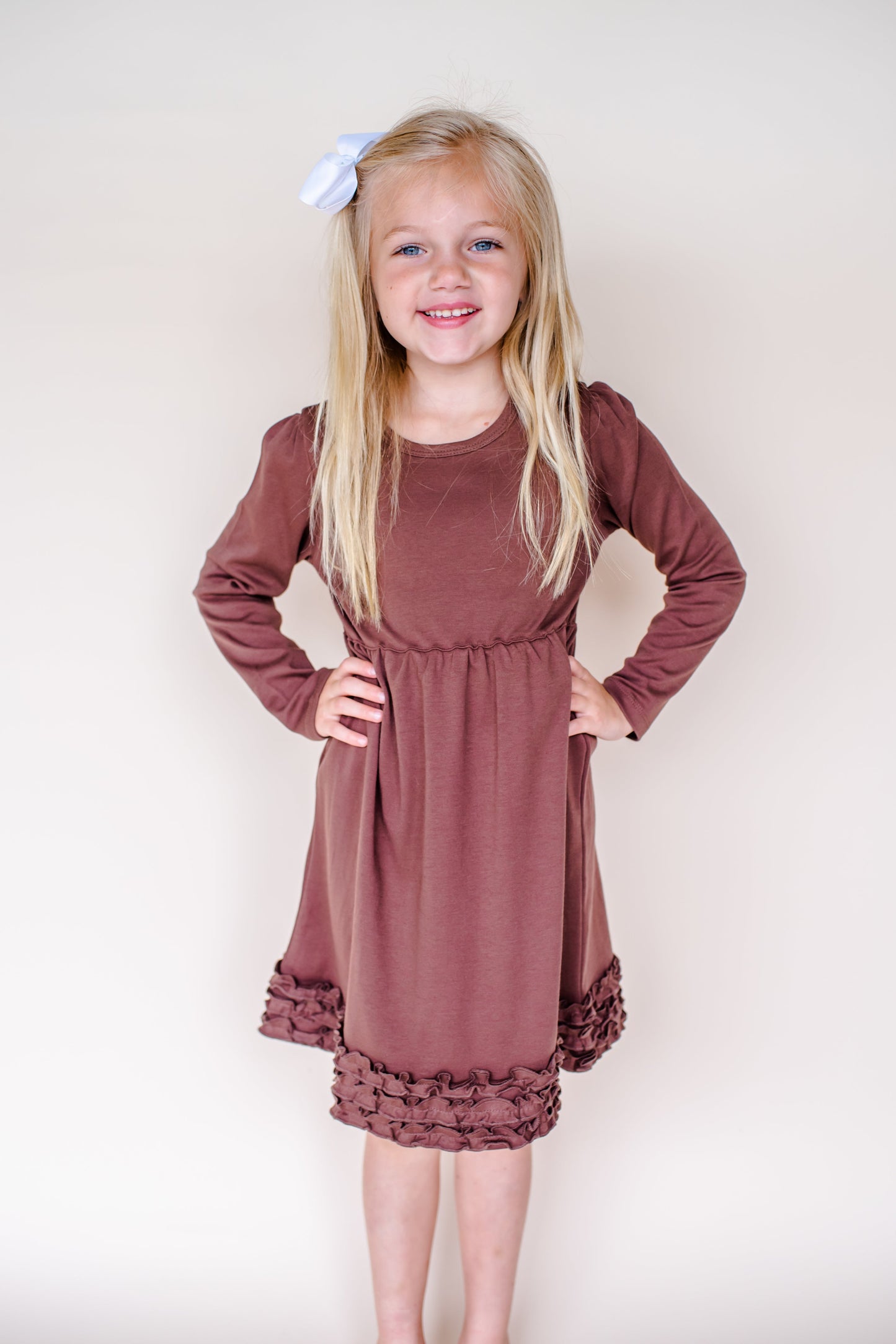 Girl's Long Sleeve Ruffle Empire Waist Dress (12M-Toddler)
