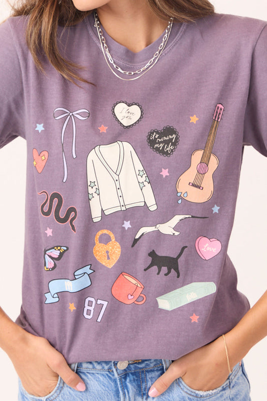 Eras Multi Icons Purple Comfort Colors Graphic Tee