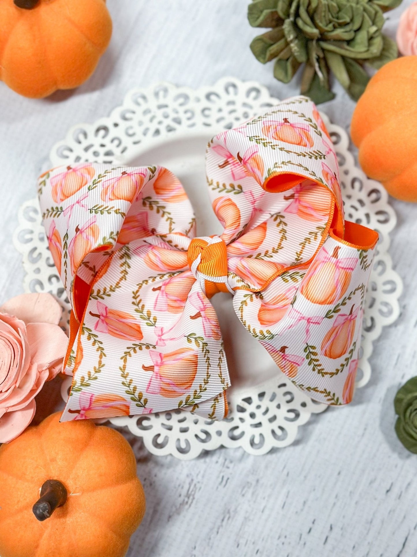 Double Layered Pumpkin Hair Bow