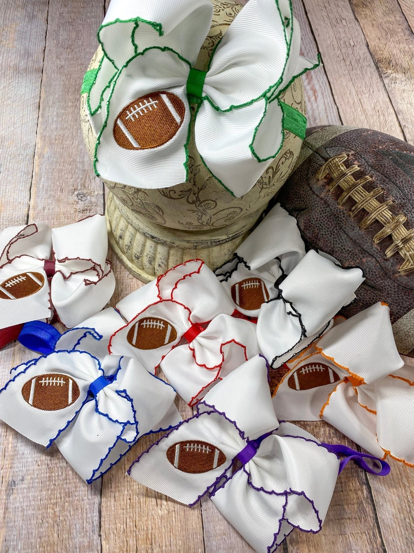 Football Embroidered Moonstitch Bow Headbands