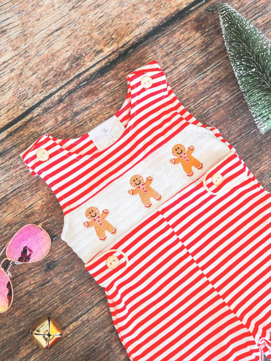 Gingerbread Friends Red Striped Infant Boys Onesie