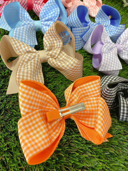 Gingham Classic Boutique Hair Bow | Clip or Headband