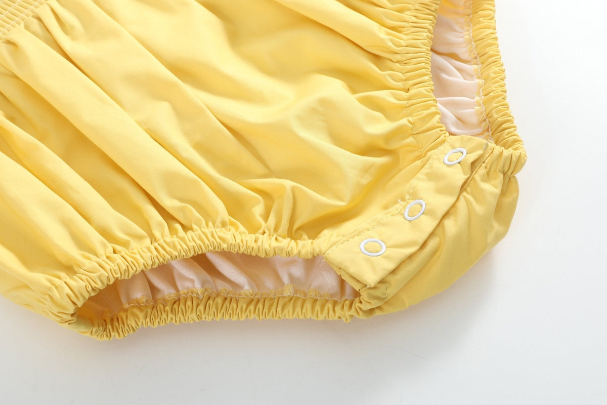 Golden Yellow Pumpkin Smocked Petal Collar Bubble Romper