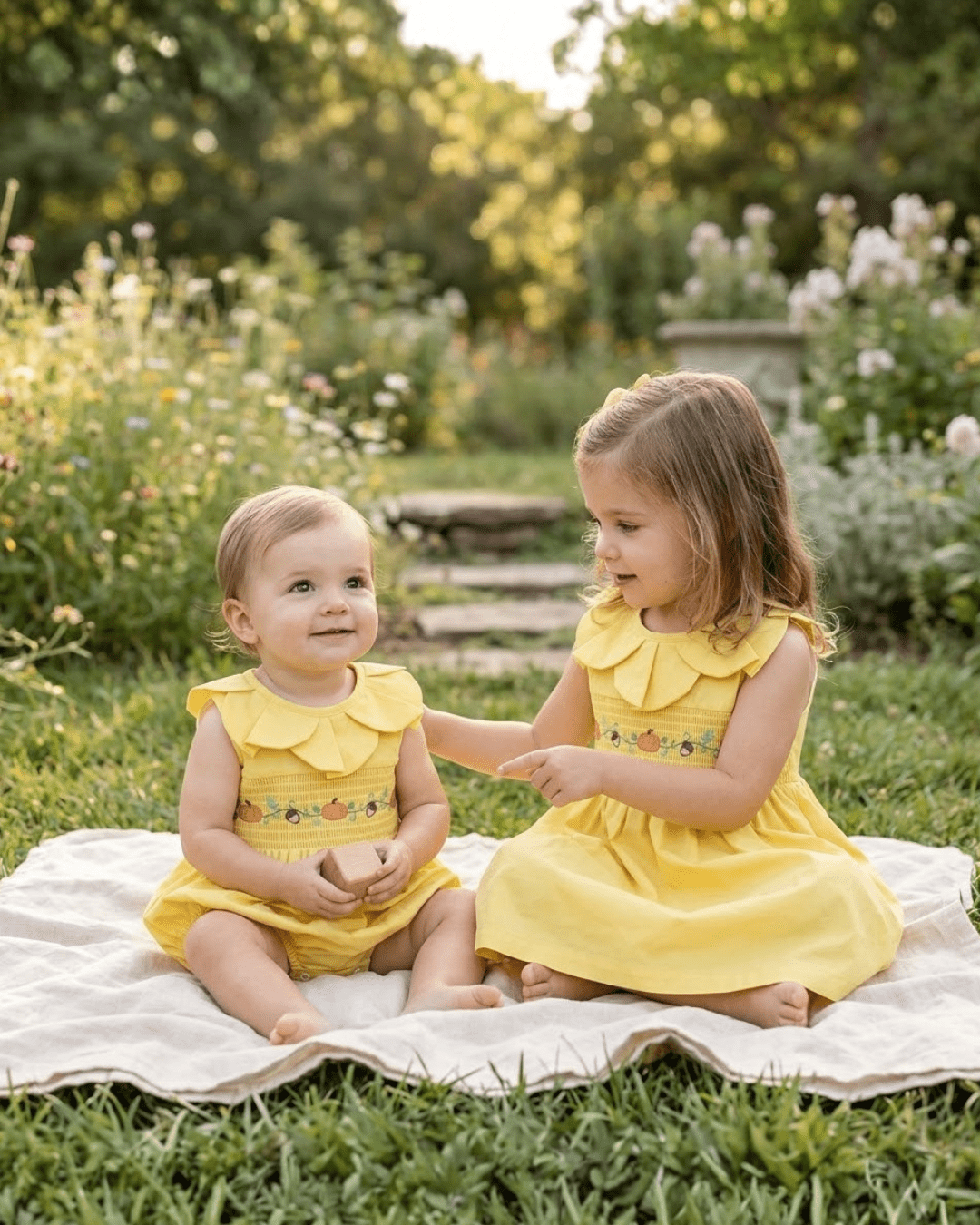 Golden Yellow Pumpkin Smocked Petal Collar Bubble Romper