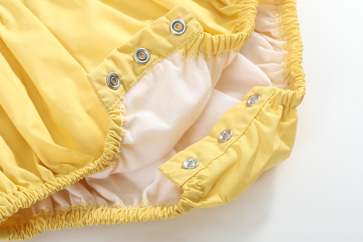 Golden Yellow Pumpkin Smocked Petal Collar Bubble Romper
