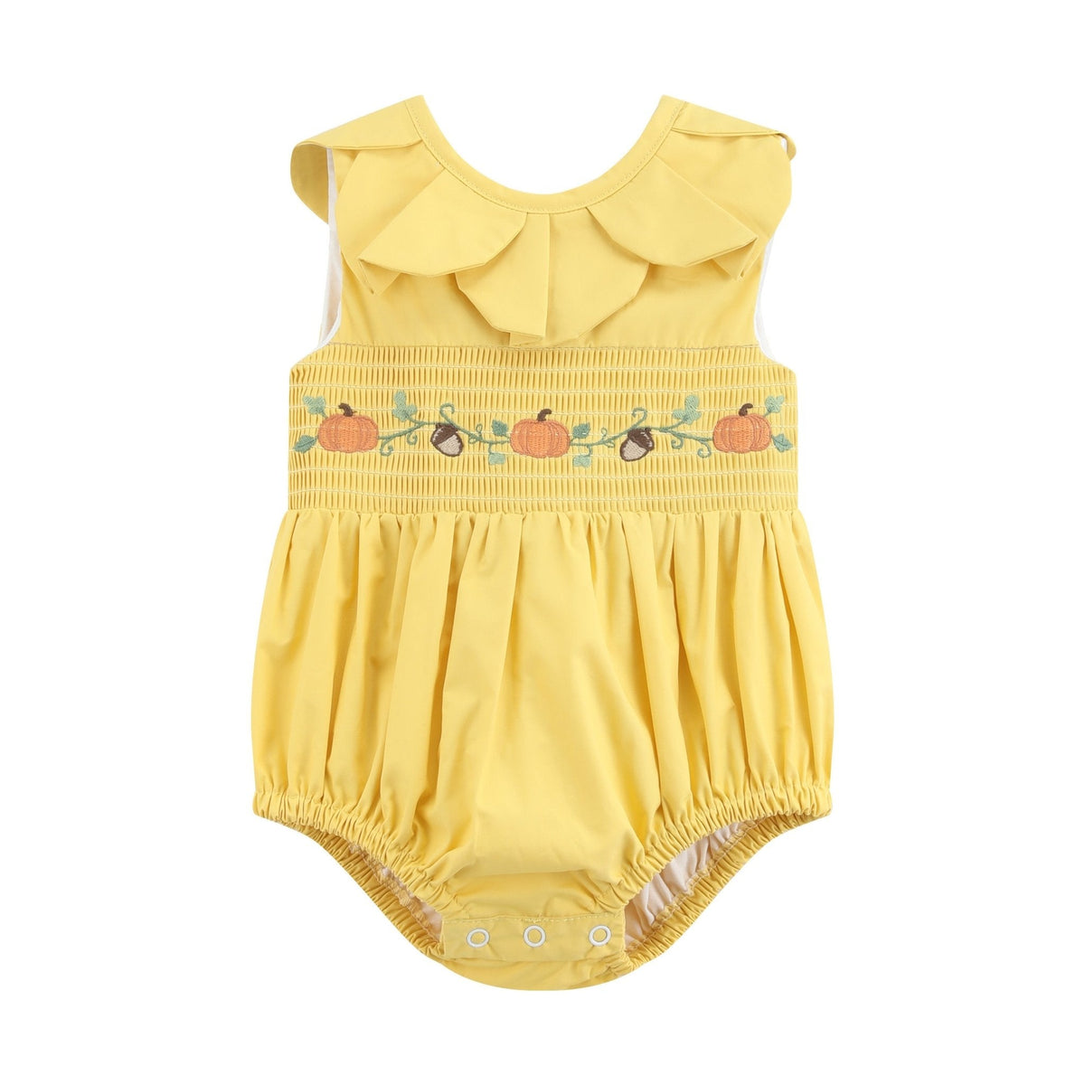 Golden Yellow Pumpkin Smocked Petal Collar Bubble Romper