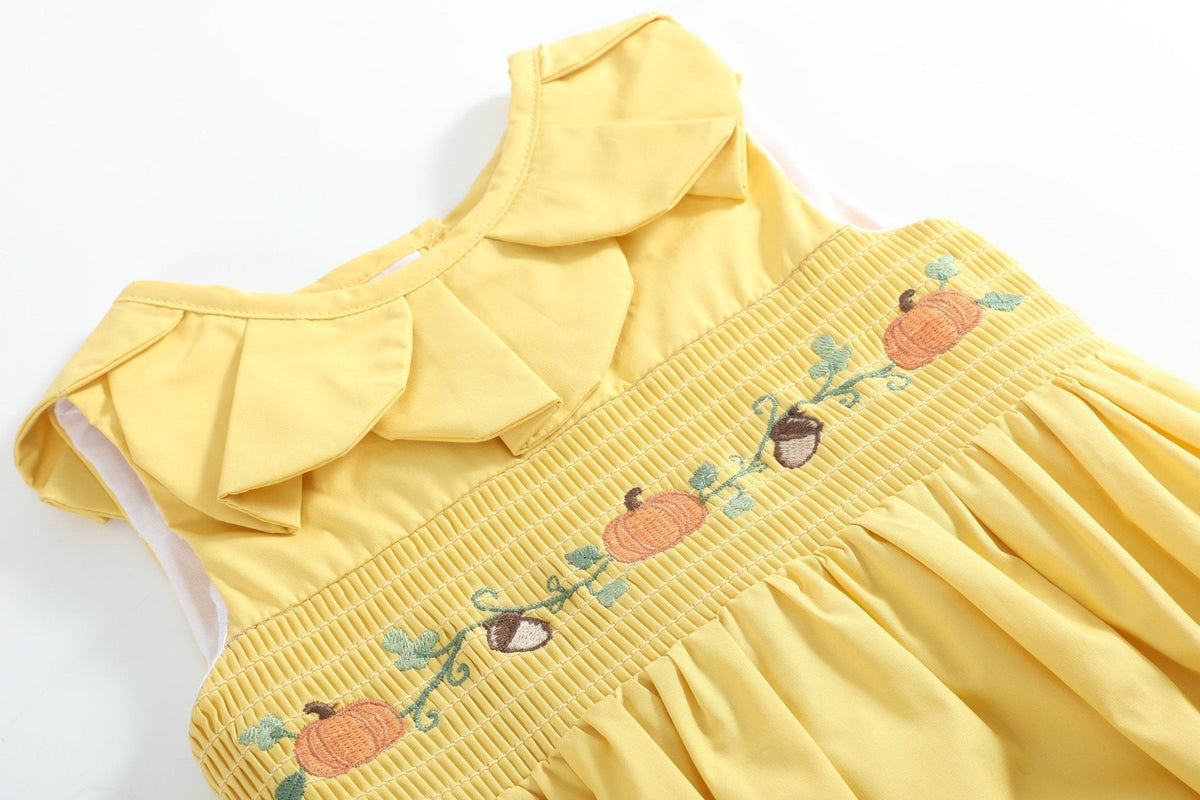 Golden Yellow Pumpkin Smocked Petal Collar Bubble Romper