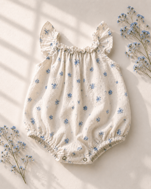 Ivy Flutter Sleeve Bubble Romper - Blue Patina