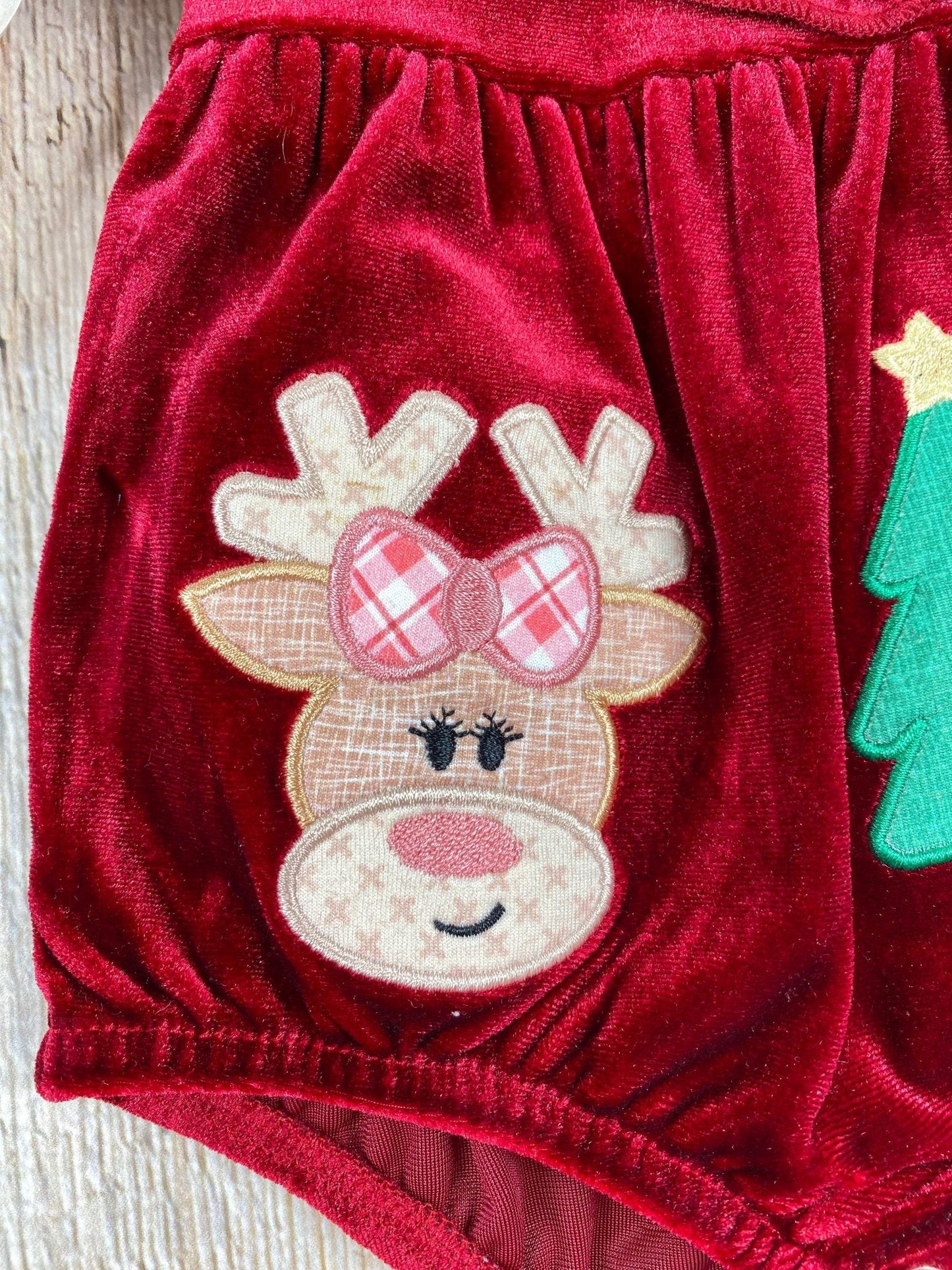 Jolly Red Velvet Smocked Infant Girl's Romper - FINAL SALE