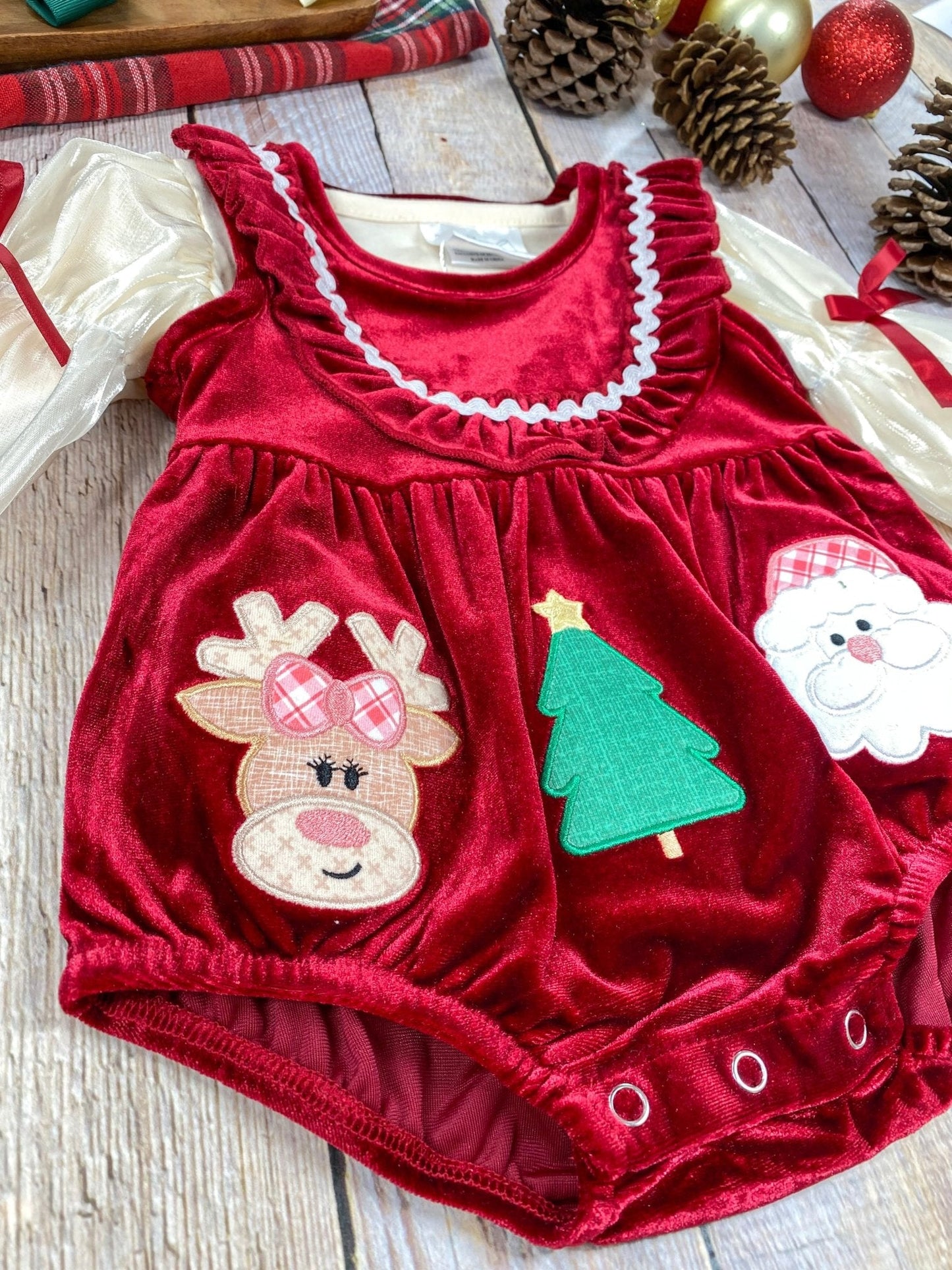 Jolly Red Velvet Smocked Infant Girl's Romper - FINAL SALE