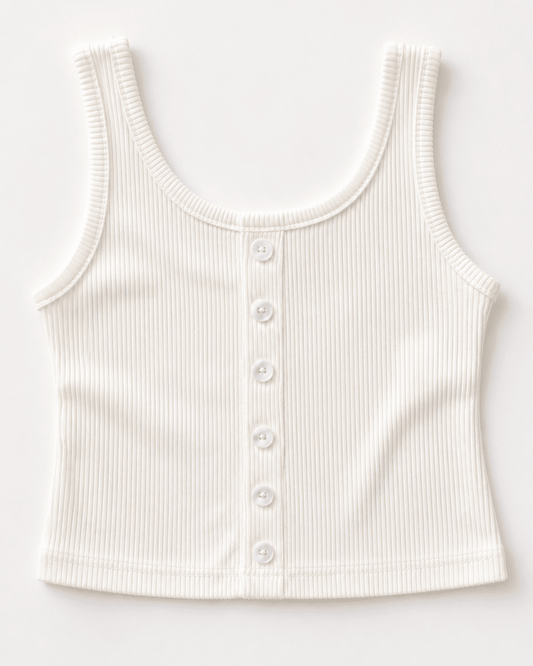 Josie Button Front Ribbed Tank - Crisp White
