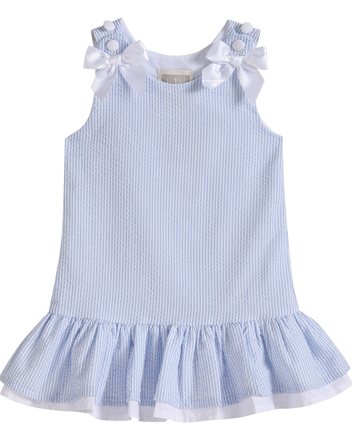 Light Blue Seersucker Ruffle Dress