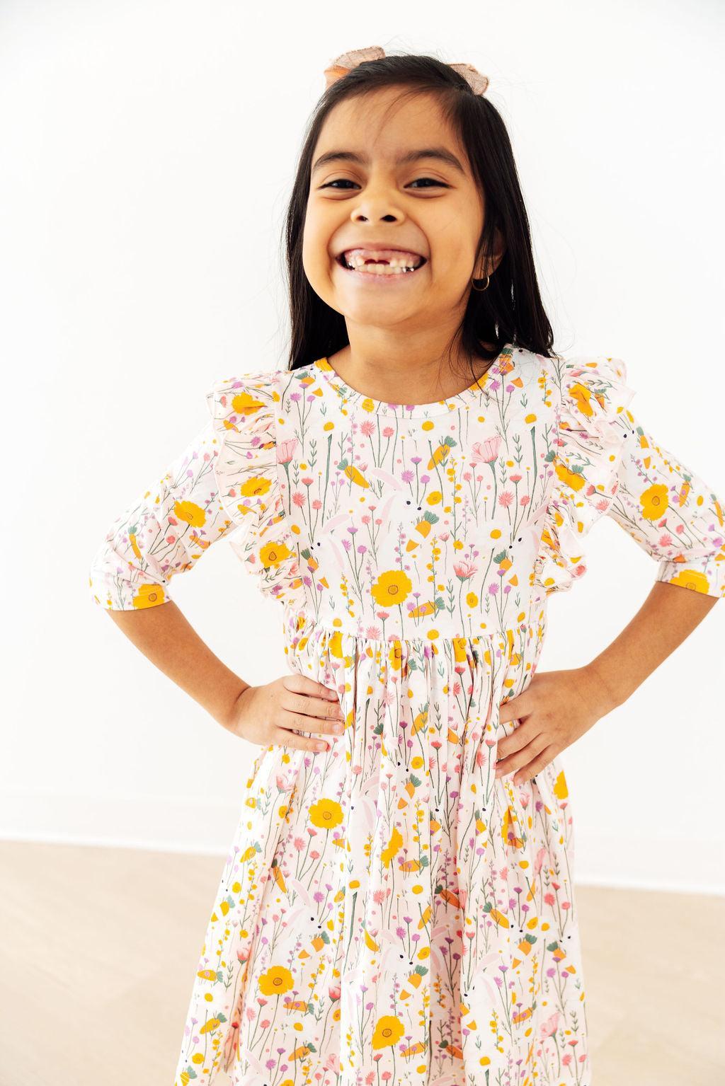Carrot Cutie 3/4 Sleeve Ruffle Twirl Dress