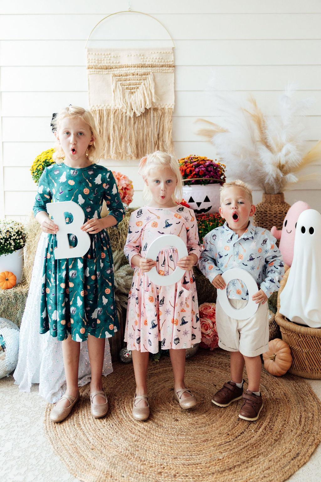 Happy Haunting 3/4 Sleeve Pocket Twirl Dress