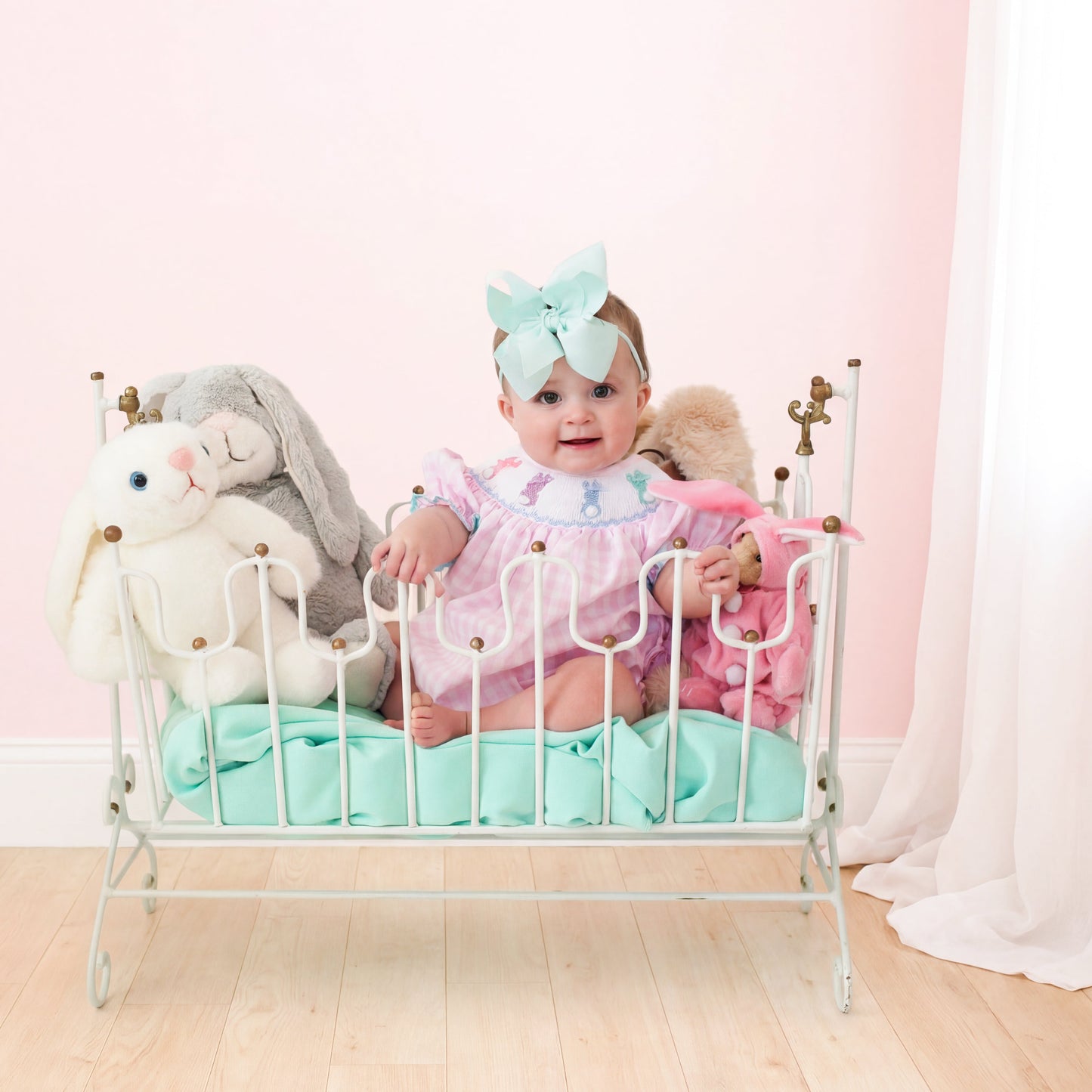 Smocked Pink Bunny Bubble