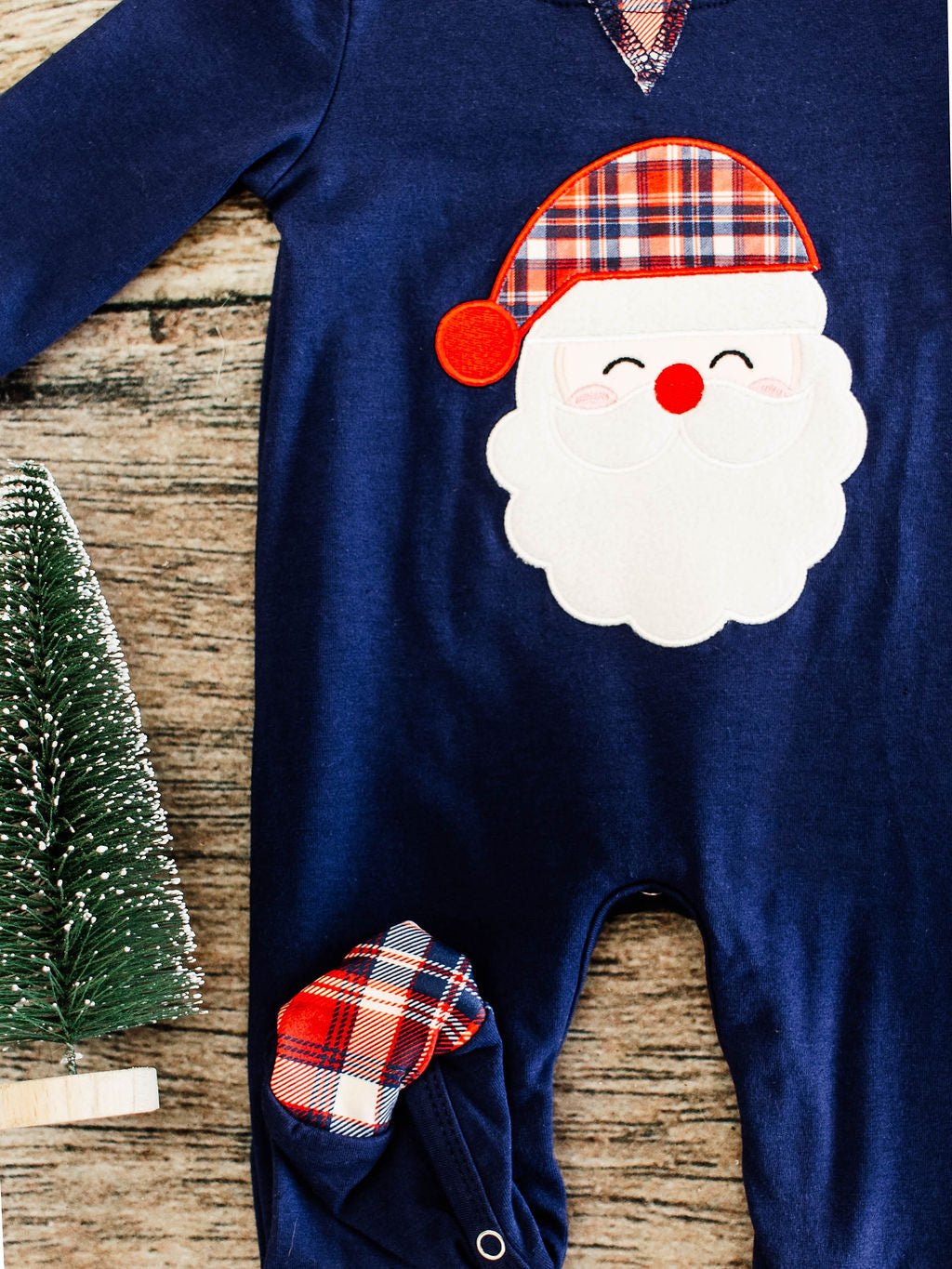 Navy Plaid Santa Infant Boys Onesie