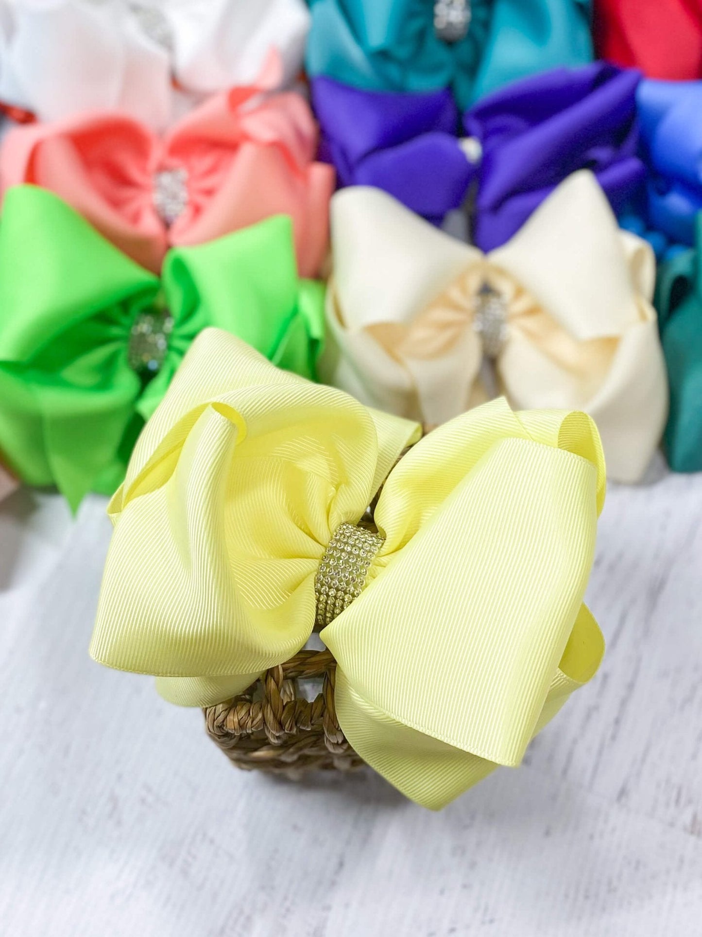 Oversize Rhinestone Hair Bows - French Clip - 5.5"