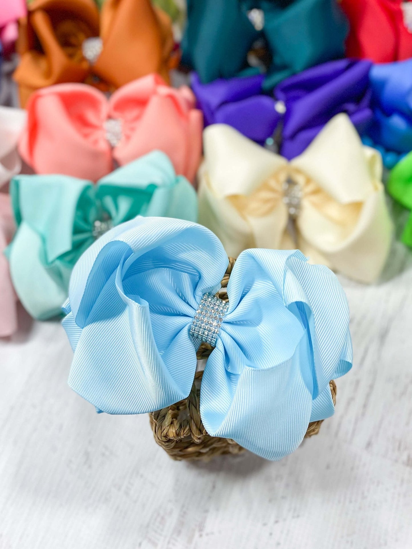 Oversize Rhinestone Hair Bows - French Clip - 5.5"
