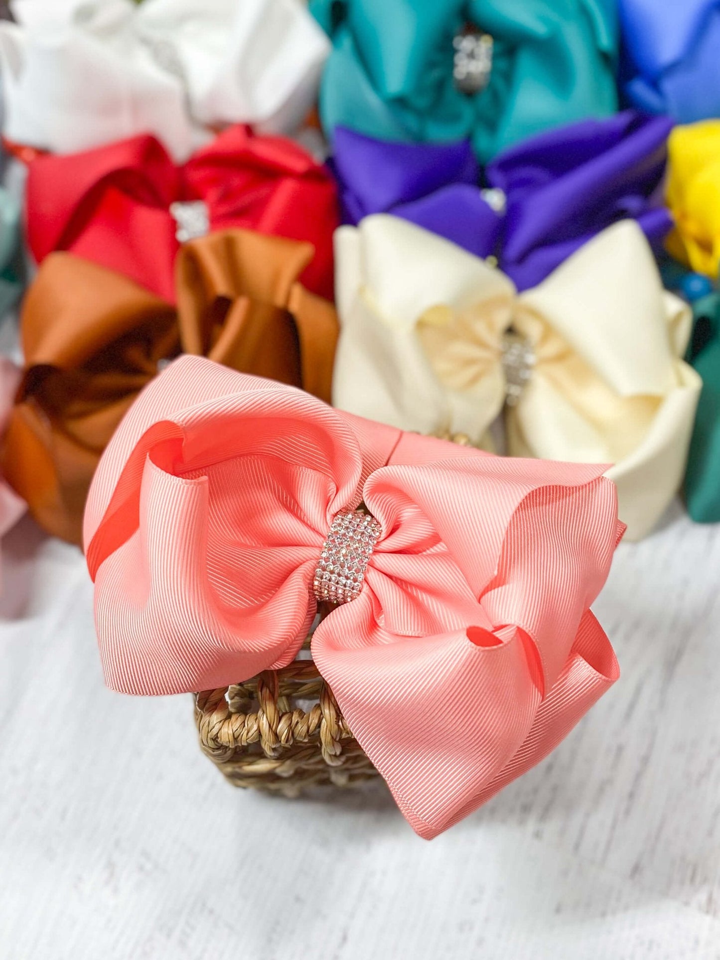Oversize Rhinestone Hair Bows - French Clip - 5.5"