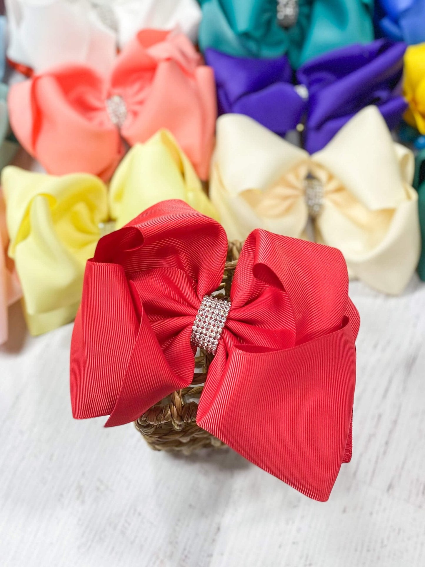 Oversize Rhinestone Hair Bows - French Clip - 5.5"