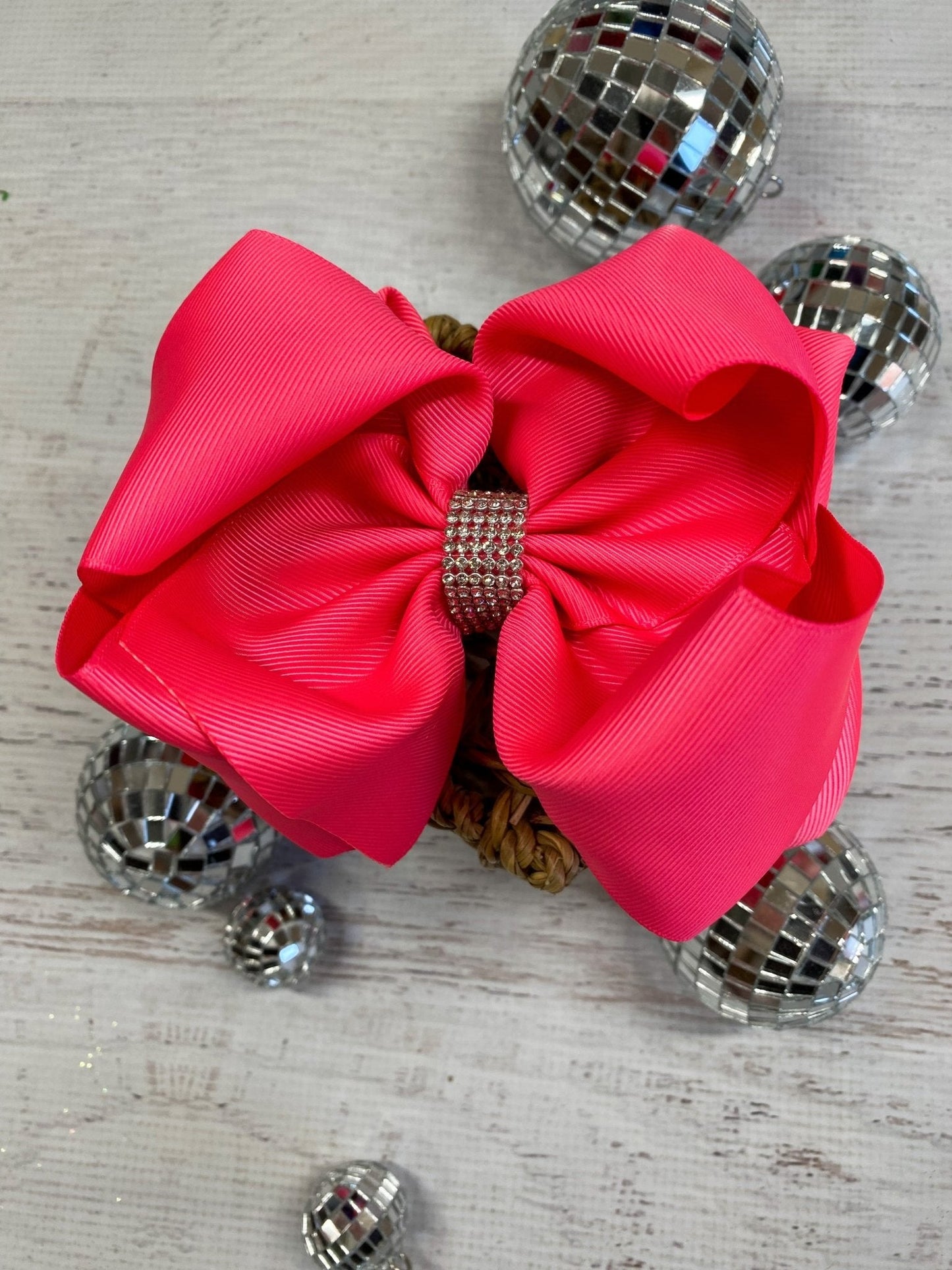 Oversize Rhinestone Hair Bows - French Clip - 5.5"