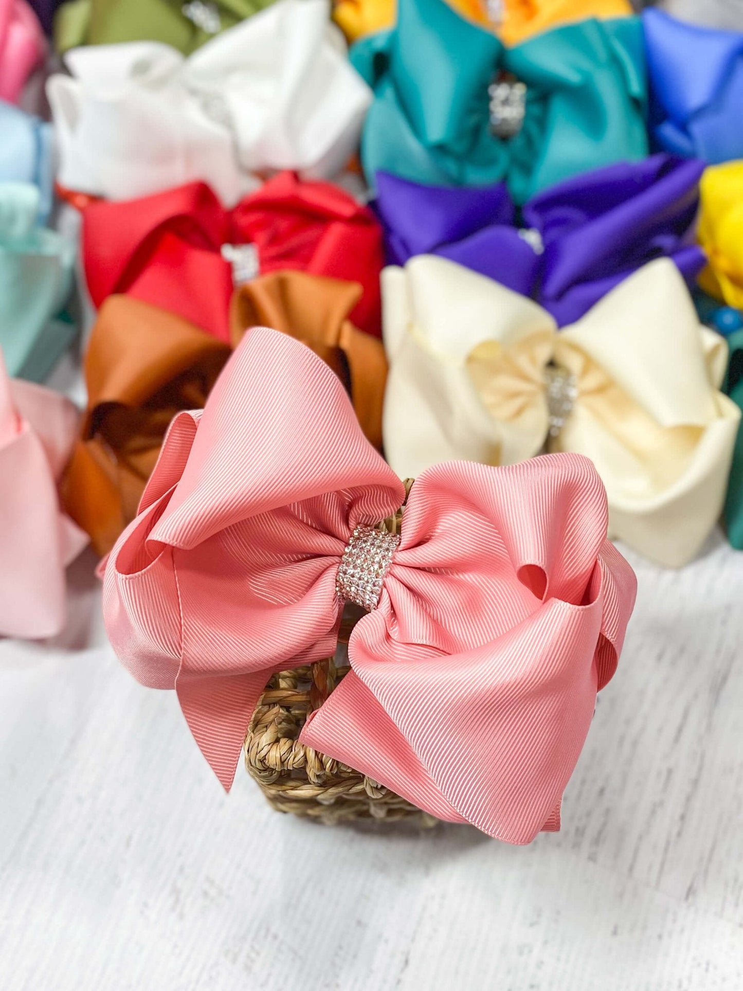 Oversize Rhinestone Hair Bows - French Clip - 5.5"