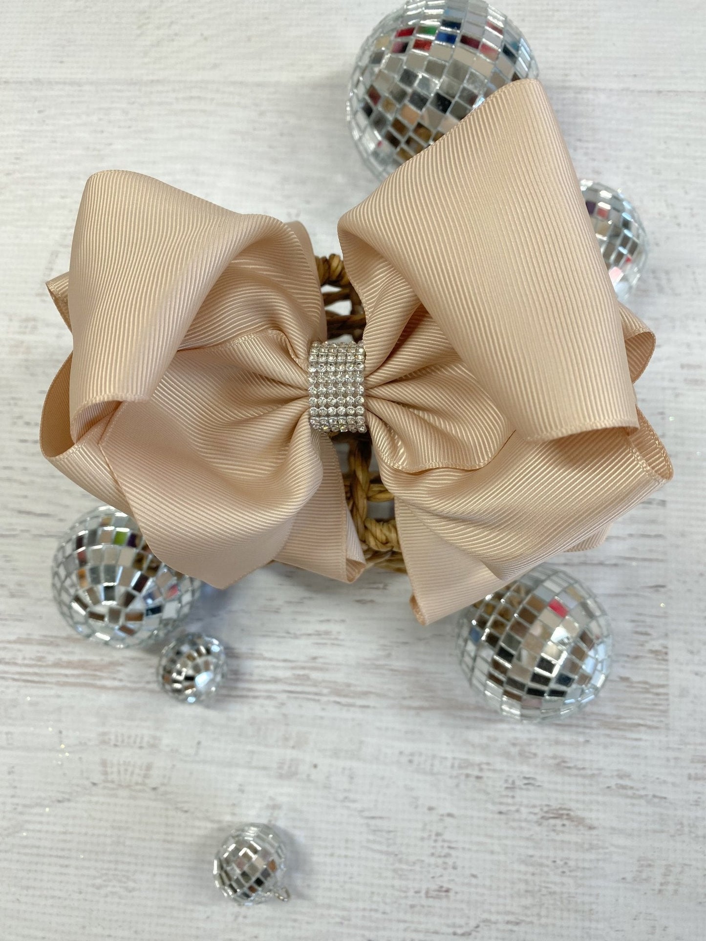 Oversize Rhinestone Hair Bows - French Clip - 5.5"