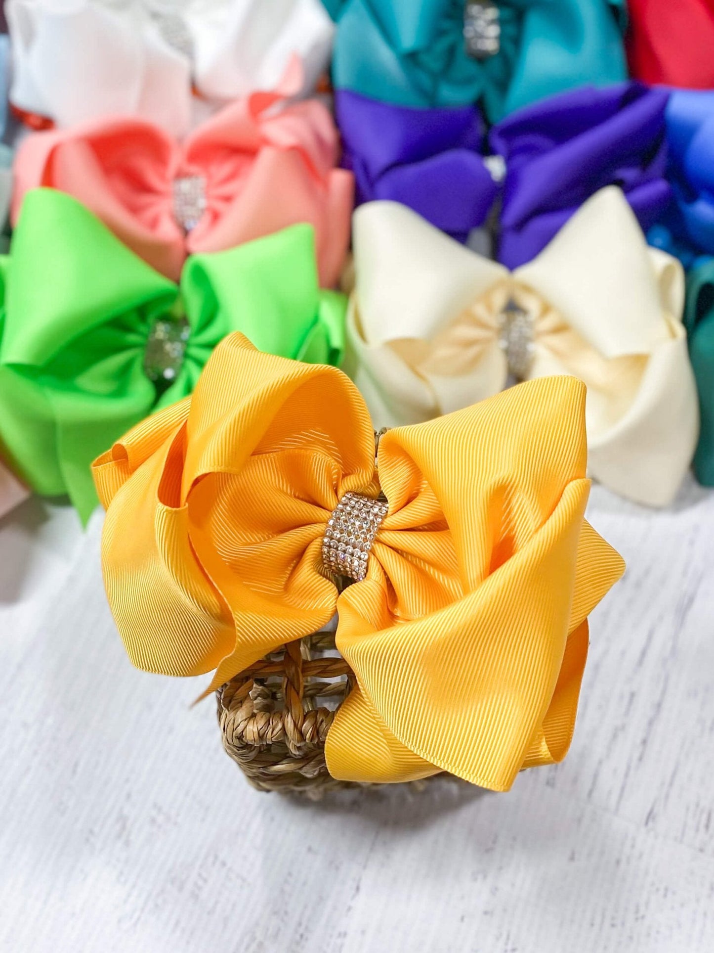 Oversize Rhinestone Hair Bows - French Clip - 5.5"