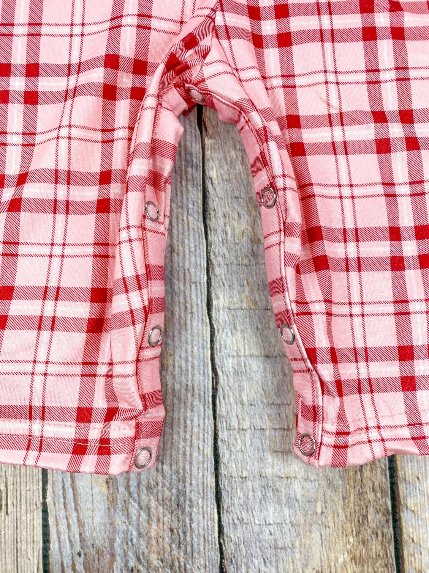 Red Gingham & Santa Embroidery Infant Boy's Romper