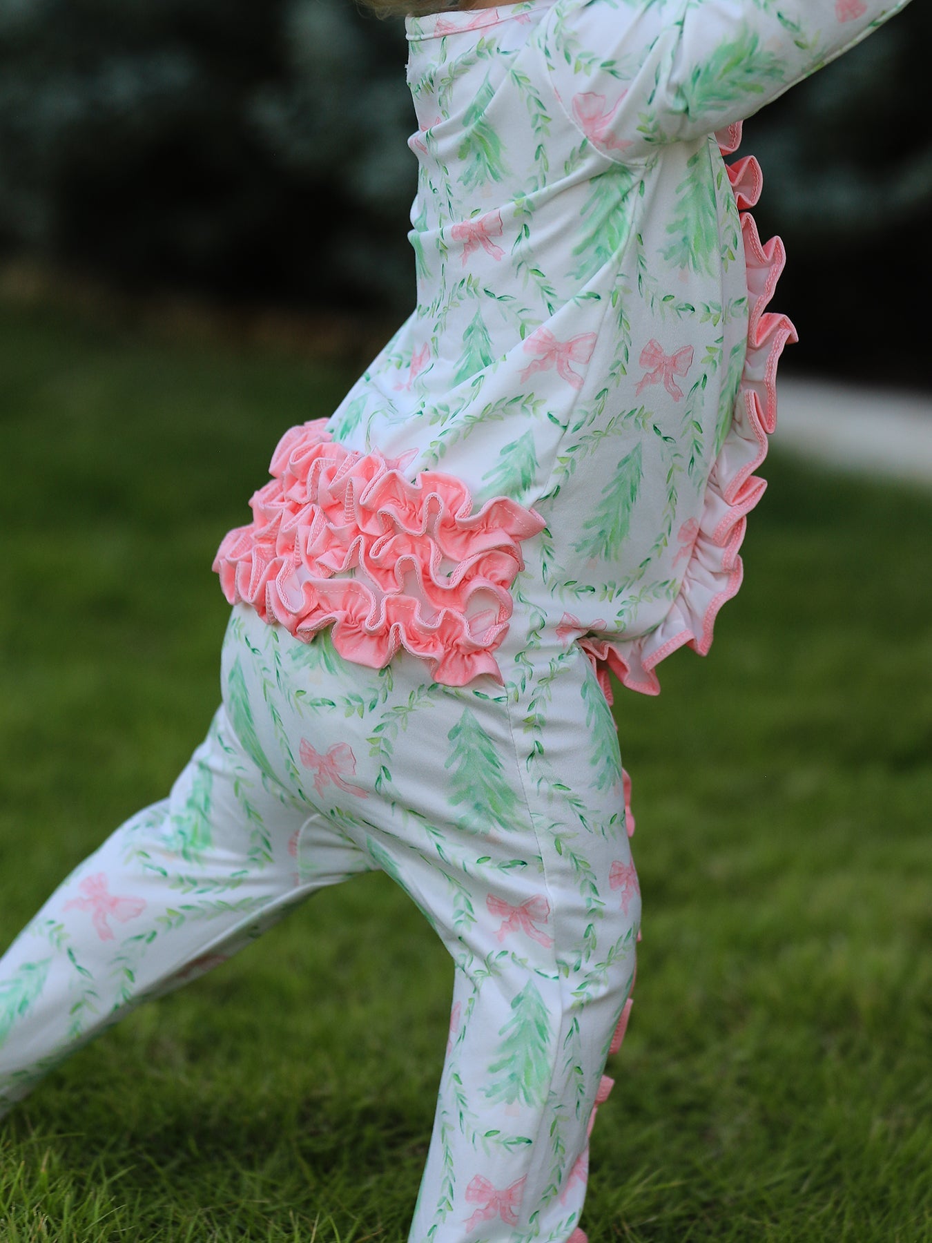 PREORDER Christmas Tree Wreath Print Long Sleeve Zip Baby Girls Romper