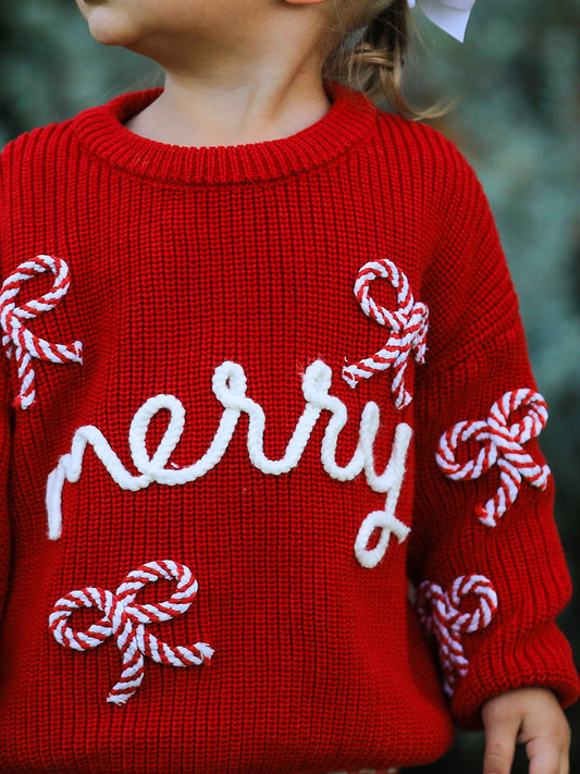 PREORDER Mom and Me Winter Christmas Red "merry" Pullover Sweater