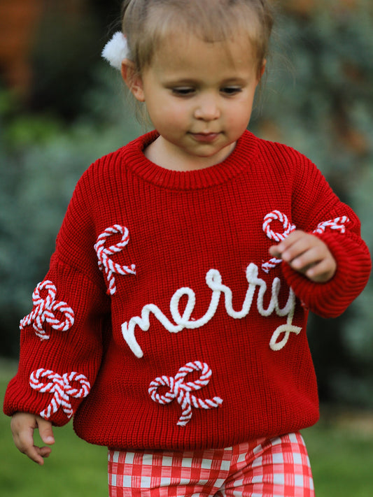 PREORDER Mom and Me Winter Christmas Red "merry" Pullover Sweater
