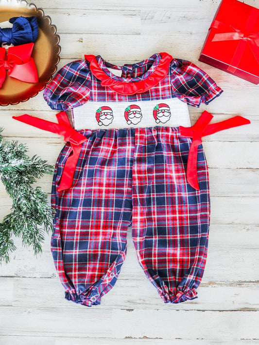 Santa Trio & Bows Plaid Infant Girls Onesie - FINAL SALE