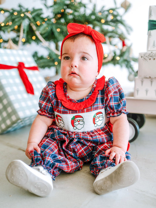 Santa Trio & Bows Plaid Infant Girls Onesie - FINAL SALE
