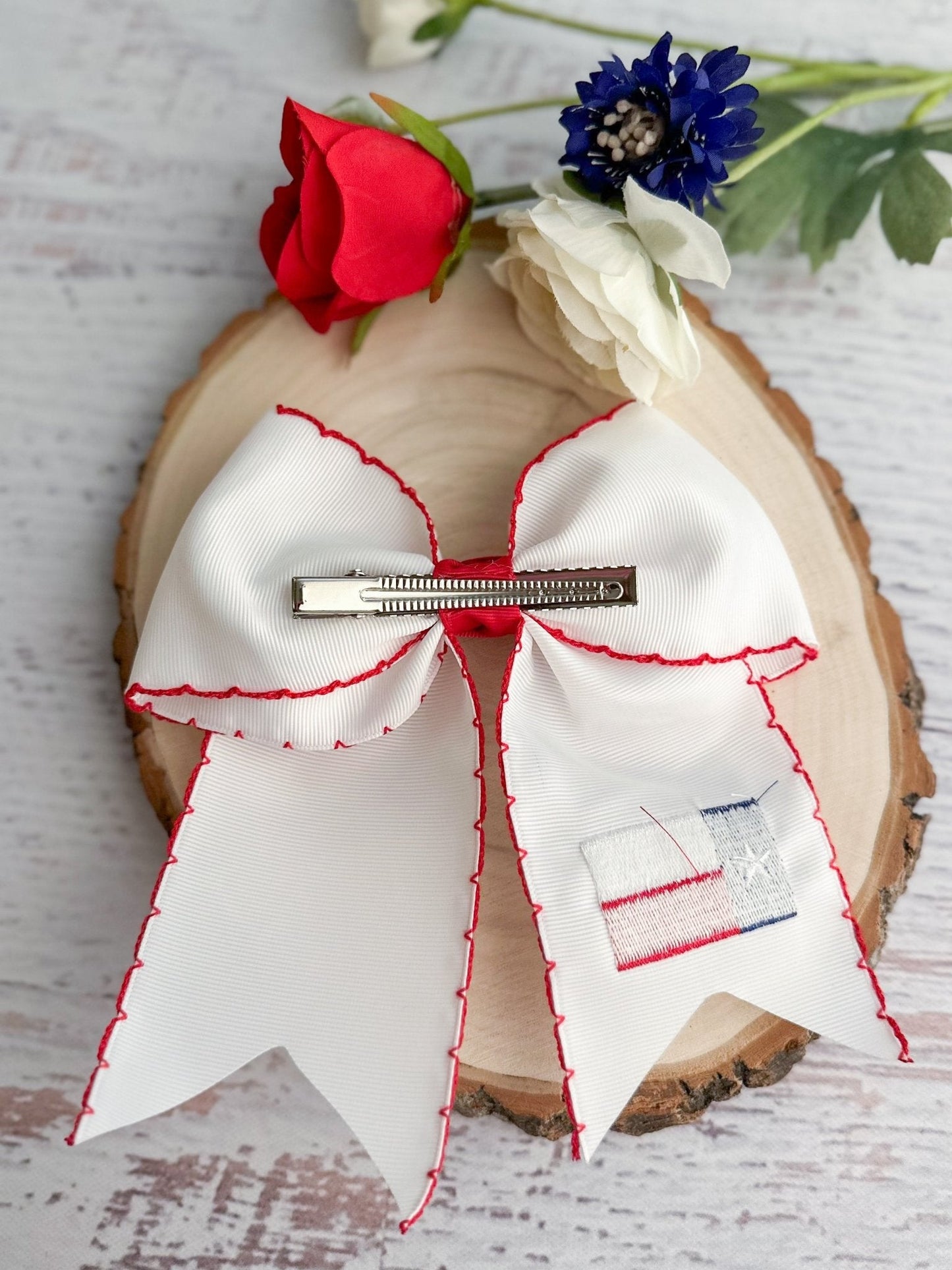 Texas Flag Embroidered Moonstitch Cheer Bow