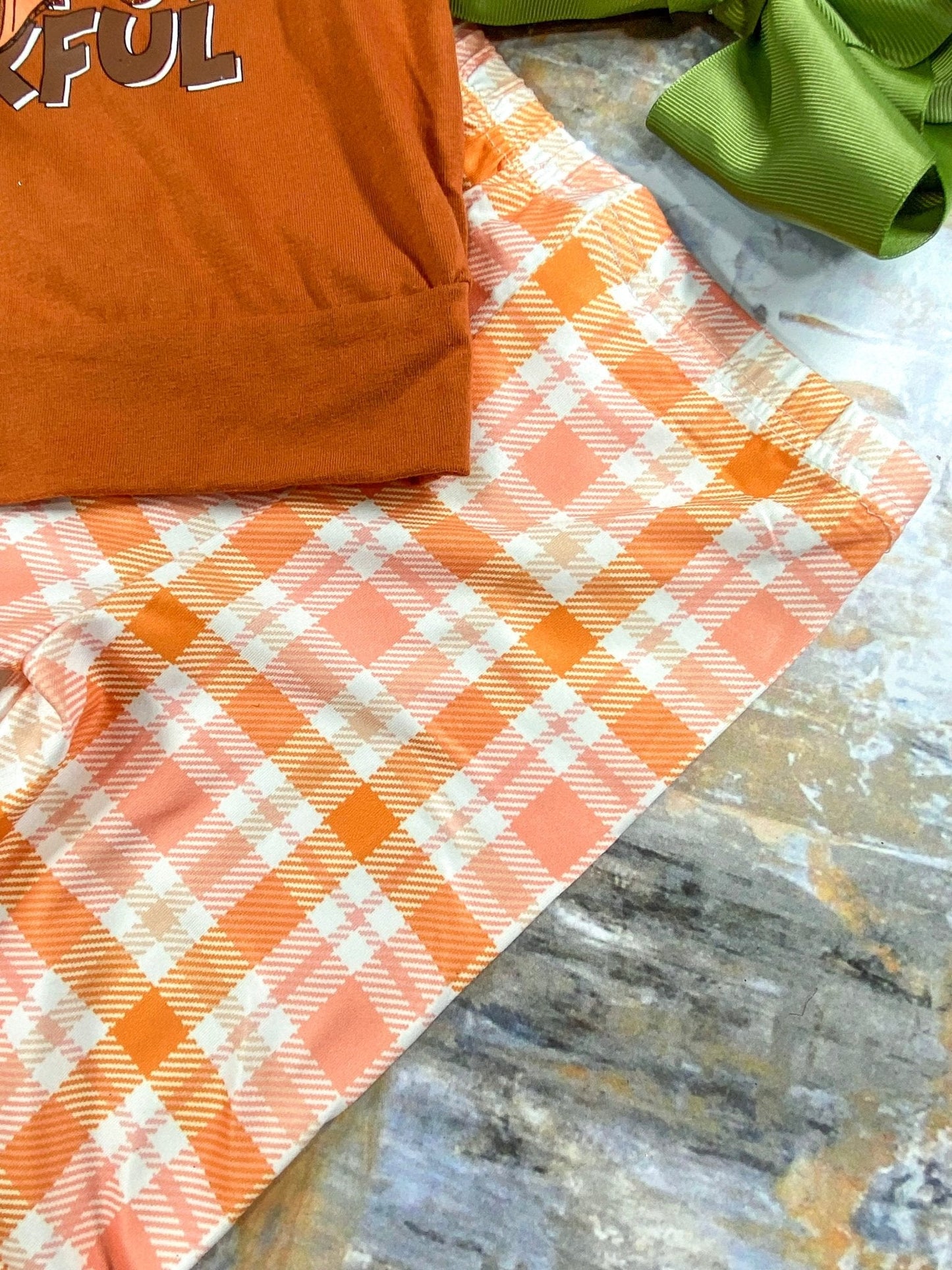 Thankful Bow Plaid Bell Bottom Set - FINAL SALE