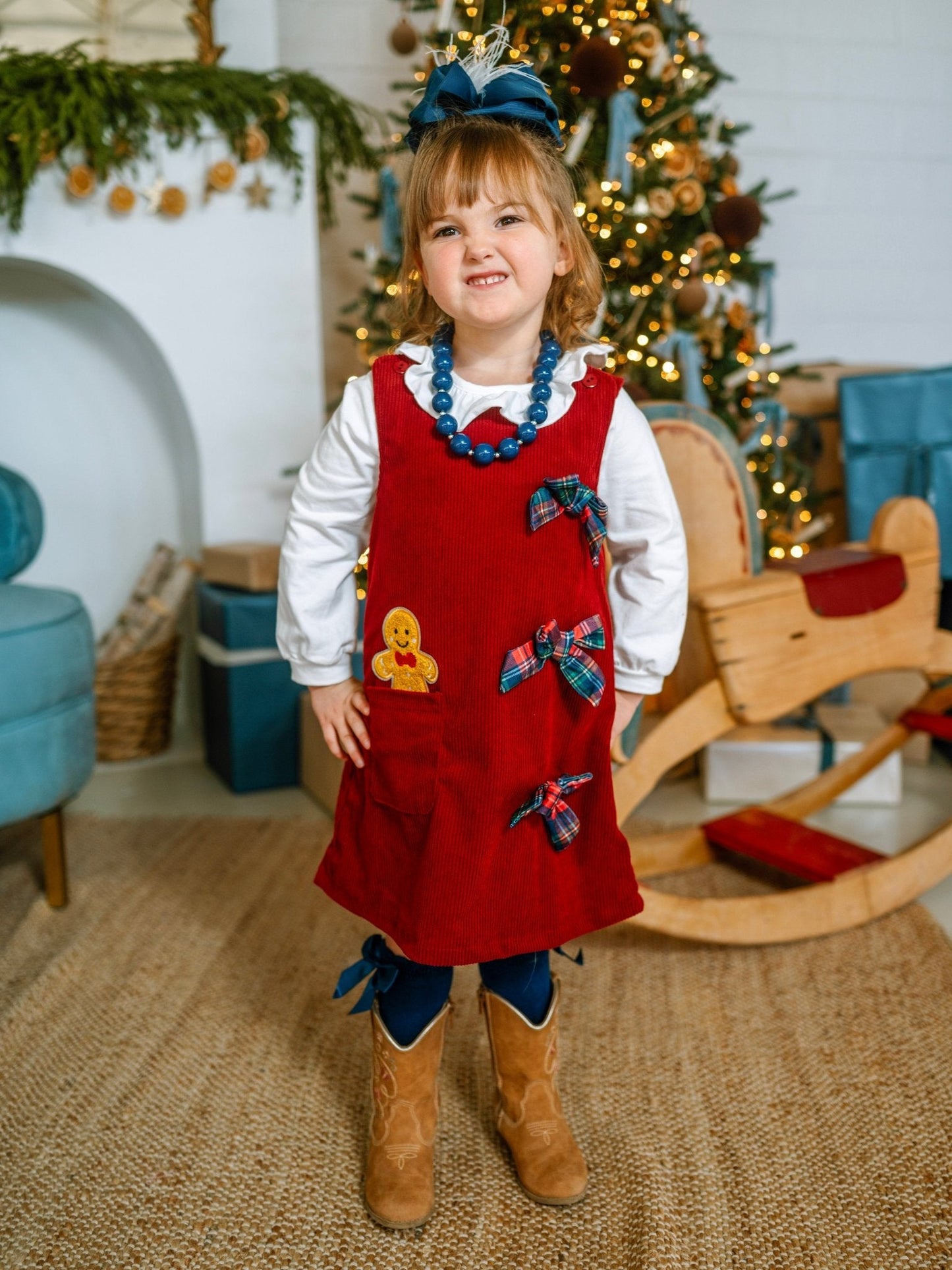 Timeless Gingerbread & Bows Maroon Dress