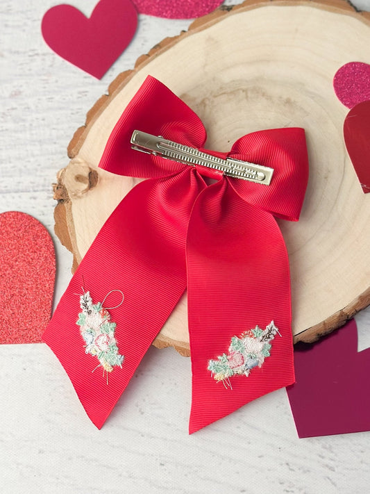Valentine's Embroidered Long Tail Cheer Bow