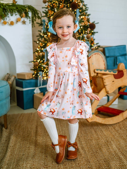 Vintage Nativity Scene Girls Twirl Dress